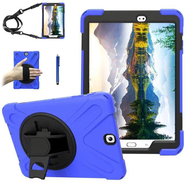 Alt view image 3 of 5 - Case for Samsung Galaxy Tab S2 9.7 2015 (SM-T810/T813/T815/T817/T818/T819),Portable Heavy Duty Dropproof Protective Cover Case with 360 Rotating Stand,Handle & Shoulder Strap,Stylus Pen (New Blue)
