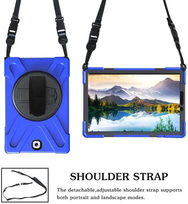 Alt view image 5 of 5 - Case for Samsung Galaxy Tab S2 9.7 2015 (SM-T810/T813/T815/T817/T818/T819),Portable Heavy Duty Dropproof Protective Cover Case with 360 Rotating Stand,Handle & Shoulder Strap,Stylus Pen (New Blue)