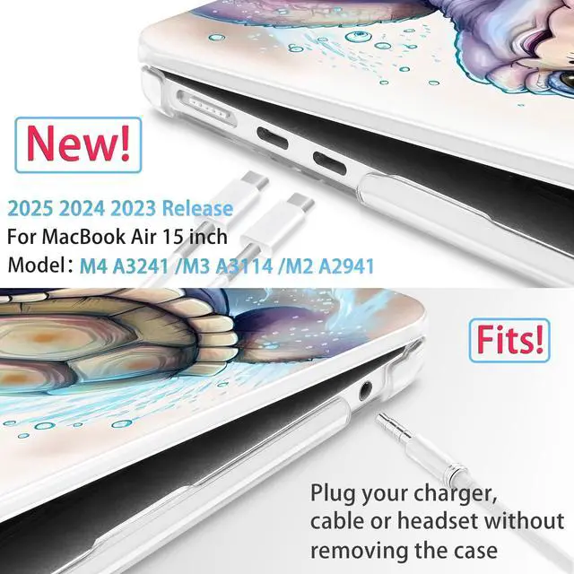 Alt view image 2 of 5 - Mektron Designed for 2025/2024/2023 MacBook Air 15 INCH M4 A3241 /M3 A3114 /M2 A2941 Case, Printed Plastic Hard Shell Cover with 15.3" Liquid Retina Display Touch ID, Cute Turtle
