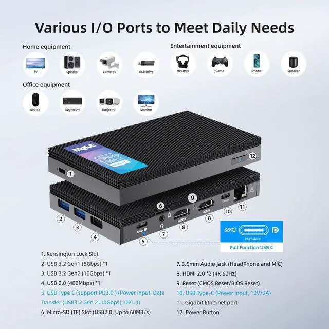 Alt view image 4 of 5 - MeLE Quieter4C Fanless Mini PC NO OS 12th Alder Lake N100 (up to 3.4GHz 4C/4T) 8GB LPDDR4x 128GB Micro Desktop Computer, Support 4K Triple Display, Dual HDMI, All-in-One USB-C WiFi 5 BT5.1 Ethernet