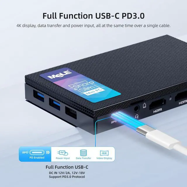 Alt view image 5 of 5 - MeLE Quieter4C Fanless Mini PC NO OS 12th Alder Lake N100 (up to 3.4GHz 4C/4T) 8GB LPDDR4x 128GB Micro Desktop Computer, Support 4K Triple Display, Dual HDMI, All-in-One USB-C WiFi 5 BT5.1 Ethernet