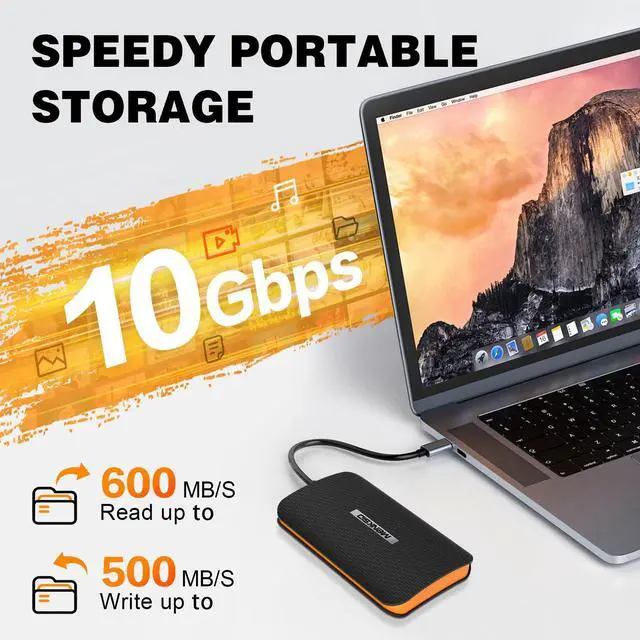 Alt view image 2 of 5 - MENKSID 512GB External SSD, USB 3.2 External Solid State Drive, Up to 600MB/s Read Speed, Portable Solid State Drive, with 2 in 1 USB C Cable, Reliable Storage for USB-C Smartphone, PC, Tablet