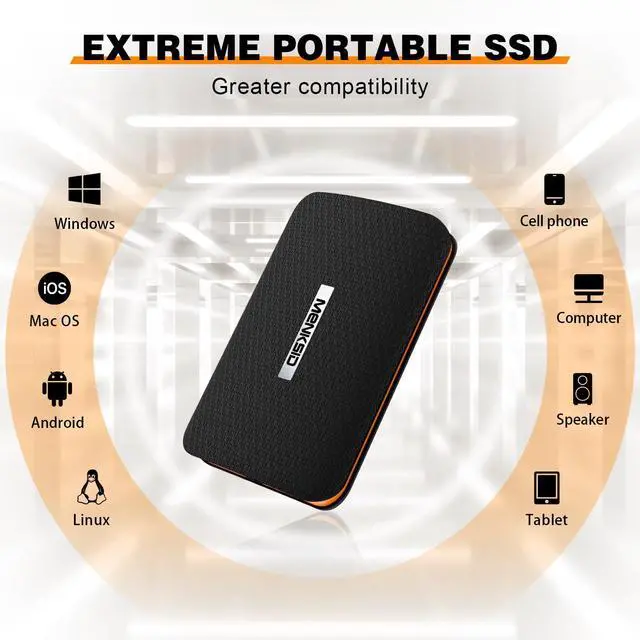 Alt view image 4 of 5 - MENKSID 512GB External SSD, USB 3.2 External Solid State Drive, Up to 600MB/s Read Speed, Portable Solid State Drive, with 2 in 1 USB C Cable, Reliable Storage for USB-C Smartphone, PC, Tablet
