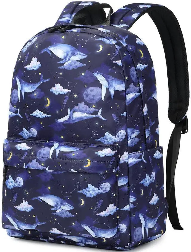 Alt view image 3 of 5 - MIRLEWAIY Kids School Backpack For Teen School Girls Elementary Book Bag Travel Basic Water-resistent, Whales in Dark Sky