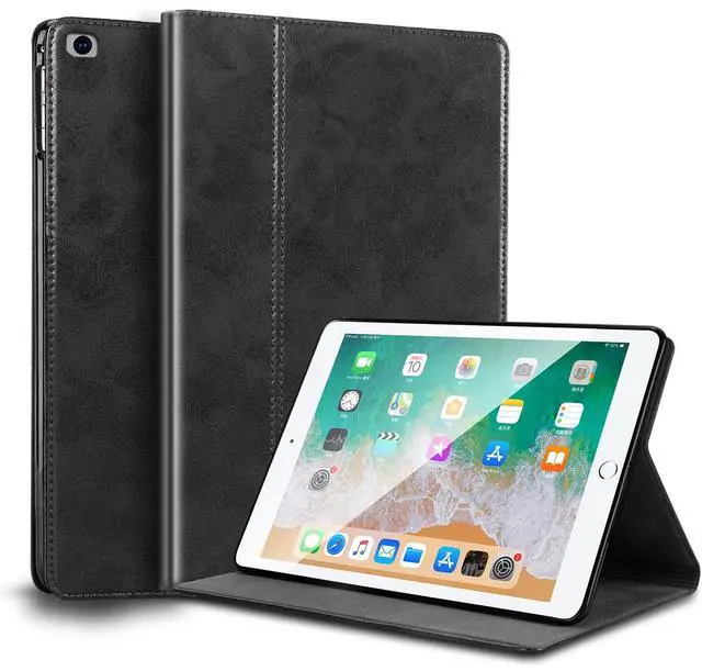 Main image of NANRUIL for Ipad Case 9.7-inch 5th/6th Gen 2017/2018 and Air 1st/2nd Generation 2013/2014 Genuine Leather Cover Protective Shell,Auto Wake/Sleep.Black