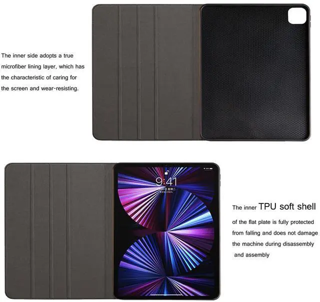 Alt view image 3 of 5 - NANRUIL for Ipad Case 9.7-inch 5th/6th Gen 2017/2018 and Air 1st/2nd Generation 2013/2014 Genuine Leather Cover Protective Shell,Auto Wake/Sleep.Black