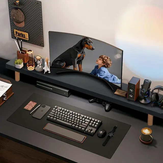 Alt view image 5 of 5 - NestNeat Dual Monitor Stand - 39Inch Large Wood Monitor Stand Riser, Holds 200lbs Ultra Strong Support for 2 Monitor/Laptop Computer/TV/PC/Printers, Desk Organizer for Gamming Room&Office, Extension M