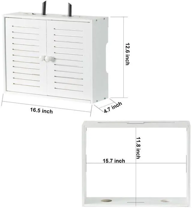Alt view image 2 of 5 - Noviko Wifi Storage Box Wall Mount Wifi Router Box Hider Decorative Router Storage Modem Wall Mount (White, 16.5" W x 4.7" D x 12.6" H)