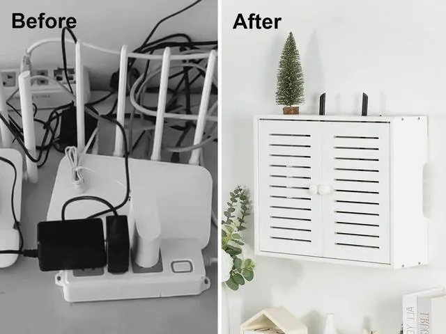 Alt view image 5 of 5 - Noviko Wifi Storage Box Wall Mount Wifi Router Box Hider Decorative Router Storage Modem Wall Mount (White, 16.5" W x 4.7" D x 12.6" H)