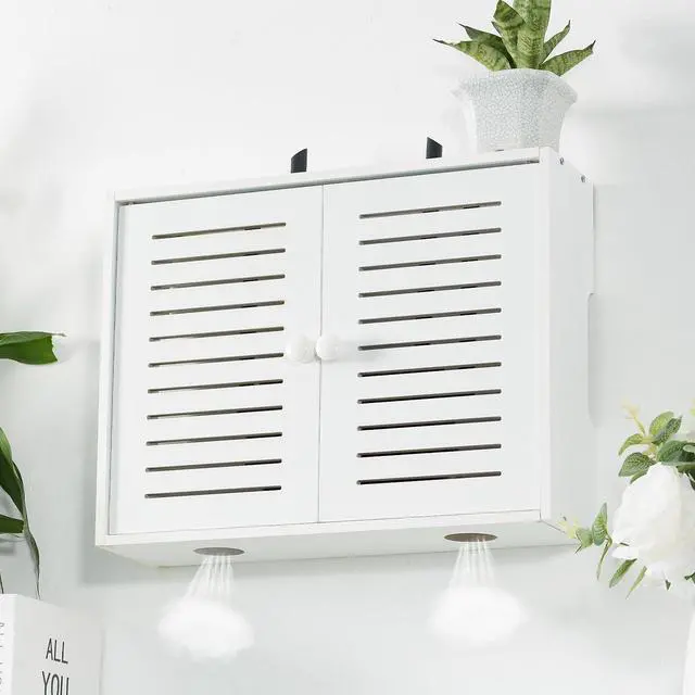 Alt view image 4 of 5 - Noviko Wifi Storage Box Wall Mount Wifi Router Box Hider Decorative Router Storage Modem Wall Mount (White, 16.5" W x 4.7" D x 12.6" H)
