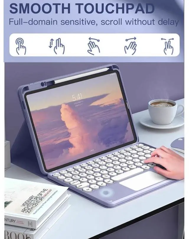 Alt view image 2 of 5 - NUWONAYA Keyboard Case for iPad Pro 11 inch (M4) 2024 with Touchpad, Candy Color Round Keys Magnetic Detachable Keyboard with Multi-Touch Trackpad and Pencil HolderBlack