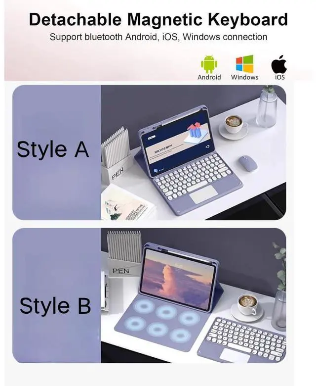 Alt view image 3 of 5 - NUWONAYA Keyboard Case for iPad Pro 11 inch (M4) 2024 with Touchpad, Candy Color Round Keys Magnetic Detachable Keyboard with Multi-Touch Trackpad and Pencil HolderBlack