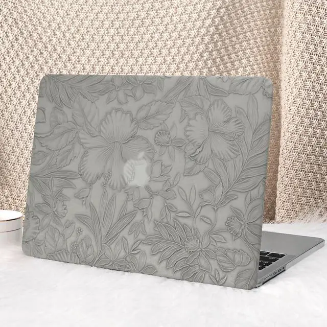 Main image of Seorsok Compatible for MacBook Pro 14 inch Case 2024-2021 M4 M3 Pro/Max A3112 A3185 A3401 A2918 A2992 M2 A2779 M1 A2442,Leaves Flowers Leather Plastic Hard Shell Case&Keyboard Cover,Grey Floral
