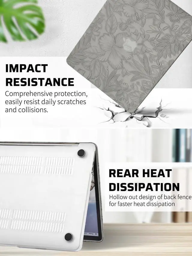 Alt view image 5 of 5 - Seorsok Compatible for MacBook Pro 14 inch Case 2024-2021 M4 M3 Pro/Max A3112 A3185 A3401 A2918 A2992 M2 A2779 M1 A2442,Leaves Flowers Leather Plastic Hard Shell Case&Keyboard Cover,Grey Floral