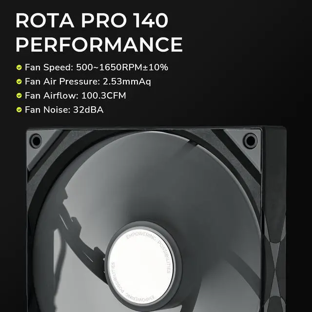 Alt view image 4 of 5 - TRYX ROTA PRO 140 140mm Case Fan 4-Pin PWM LCP Material FDB Case Fan 1650RPM with 100.3CFM Airflow High-Performance Quiet Operation