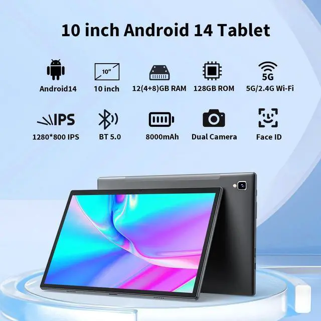 Alt view image 2 of 5 - Android 14 Tablet with Keyboard - 10 inch Tablet, 12GB RAM, 128GB ROM (1TB Expand), 5G/2.4G WiFi, 8000mAh, BT 5.0, GMS Certified, with Mouse, Case, Stylus, Support Split screen, Face ID(Silver)