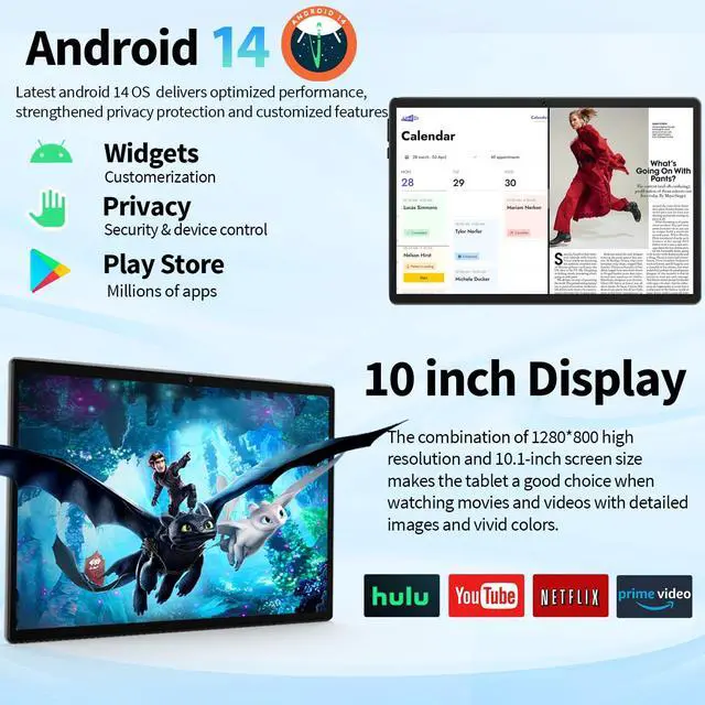 Alt view image 3 of 5 - Android 14 Tablet with Keyboard - 10 inch Tablet, 12GB RAM, 128GB ROM (1TB Expand), 5G/2.4G WiFi, 8000mAh, BT 5.0, GMS Certified, with Mouse, Case, Stylus, Support Split screen, Face ID(Silver)