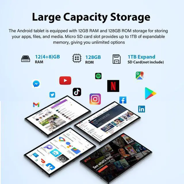 Alt view image 4 of 5 - Android 14 Tablet with Keyboard - 10 inch Tablet, 12GB RAM, 128GB ROM (1TB Expand), 5G/2.4G WiFi, 8000mAh, BT 5.0, GMS Certified, with Mouse, Case, Stylus, Support Split screen, Face ID(Silver)
