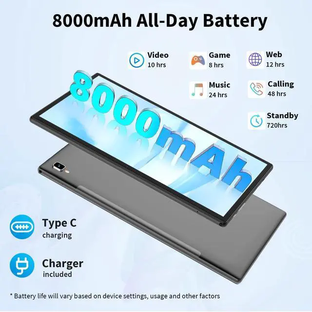 Alt view image 5 of 5 - Android 14 Tablet with Keyboard - 10 inch Tablet, 12GB RAM, 128GB ROM (1TB Expand), 5G/2.4G WiFi, 8000mAh, BT 5.0, GMS Certified, with Mouse, Case, Stylus, Support Split screen, Face ID(Silver)