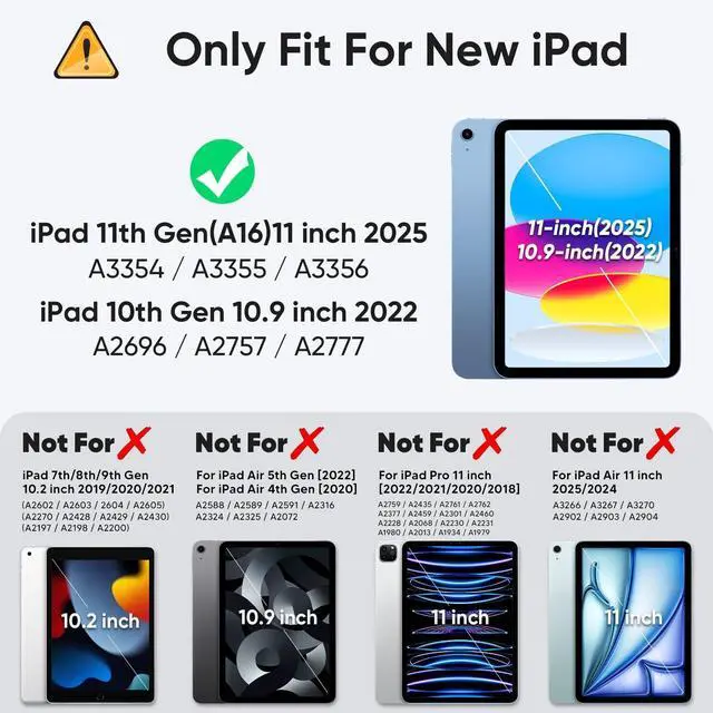 Alt view image 2 of 5 - SIBEITU Case for ipad (A16) 11th/ 10th Generation10.9 Inch 2025/2022 with Screen Protector, Heavy Duty iPad Rugged Shockproof Cover with Stand & Strap for iPad 11/10 Gen Case, Blue