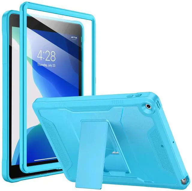 Main image of Soke Case for iPad 9th/8th/7th Generation 10.2-Inch (2021/2020/2019 Release), with Built-in Screen Protector and Kickstand, Rugged Full Body Protective Cover for Apple iPad 10.2 Inch - New Cyan Blue