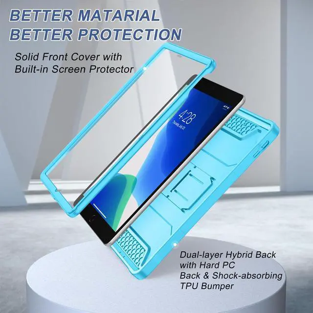 Alt view image 4 of 5 - Soke Case for iPad 9th/8th/7th Generation 10.2-Inch (2021/2020/2019 Release), with Built-in Screen Protector and Kickstand, Rugged Full Body Protective Cover for Apple iPad 10.2 Inch - New Cyan Blue