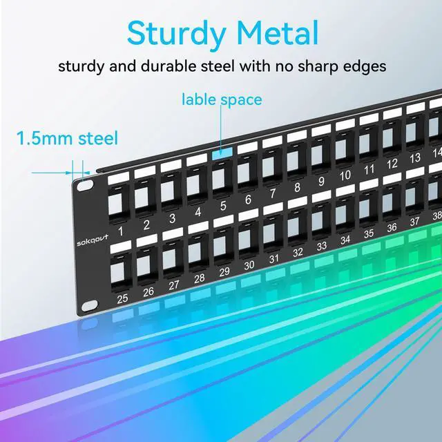 Alt view image 5 of 5 - Sokqovt 48 Port Blank Keystone Patch Panel with Snap-in Design (4 Pack), Cat6 Network Patch Panel 2U 19 inch, Rack Mount Ethernet Patch Panel (for Slim Keystone Only)