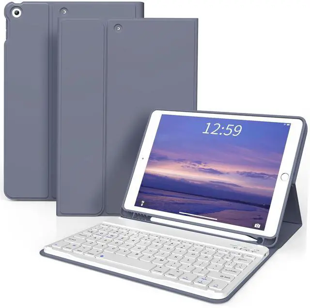 Main image of SQBEBS for iPad Case wtih Keyboard for iPad 9th/8th/7th Generation 10.2 inch, Detachable Bluetooth Keyboard, Stand Folio Keyboard Cover with Pencil Holder for iPad 10.2 2021/2020/2019, Purple Gray