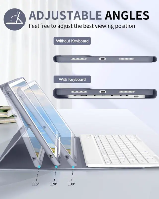 Alt view image 4 of 5 - SQBEBS for iPad Case wtih Keyboard for iPad 9th/8th/7th Generation 10.2 inch, Detachable Bluetooth Keyboard, Stand Folio Keyboard Cover with Pencil Holder for iPad 10.2 2021/2020/2019, Purple Gray