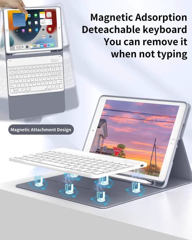 Alt view image 5 of 5 - SQBEBS for iPad Case wtih Keyboard for iPad 9th/8th/7th Generation 10.2 inch, Detachable Bluetooth Keyboard, Stand Folio Keyboard Cover with Pencil Holder for iPad 10.2 2021/2020/2019, Purple Gray