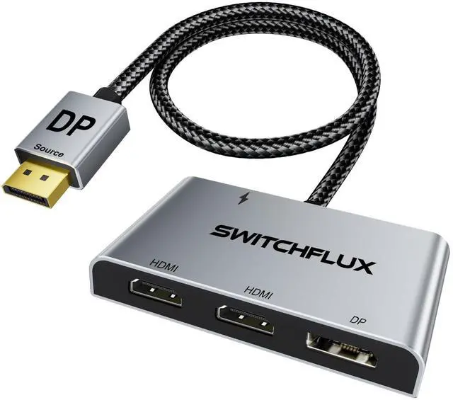 Main image of SWITCHFLUX DisplayPort to Dual HDMI with DP Adapter |4K@60Hz| Extended Display 1 in 3 Out MST Hub for Multiple Monitors Compatible with PC,NVIDIA/AMD Graphics Card