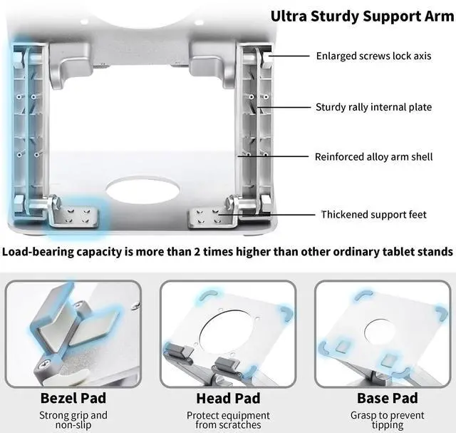 Alt view image 4 of 5 - TACOMEGE Heavy Drawing Tablet Stand Solid Aluminum for 4.7-13" Tablets, 15.6" Portable Monitor, Foldable Holder for iPad, Samsung Tab, Kindle, Etc