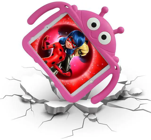 Alt view image 4 of 5 - Tading Ladybug Case for New iPad 10.2 2021/2020/2019-9th/8th/7th Generation for Kids, Cute Cartoon Shockproof Handle Stand Case Cover - Rose