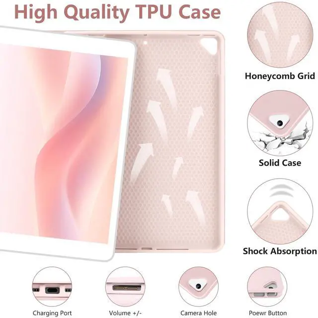 Alt view image 3 of 5 - TaIYanG Keyboard Case for iPad 9th/8th/7th Generation,Folio Keyboard Case for iPad 10.2" 2021/2020/2019/iPad Air 3rd Gen 2019/iPad Pro 10.5 2017 Case with Pencil Holder, Auto Wake/Sleep Function, Pink