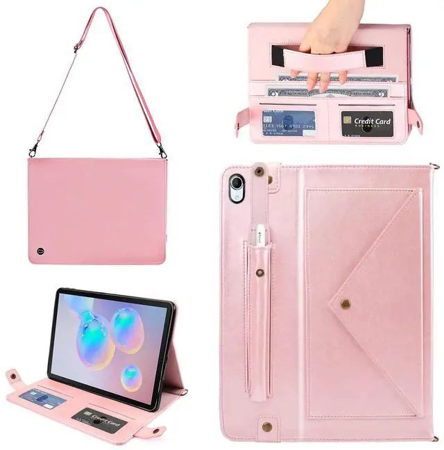 Main image of Handbag Case for iPad Mini 2024/2021 8.3", Techcircle Folio Stand PU Leather Crossbody iPad Mini 6th/7th Gen Cover with Pencil Holder+Card Slots Wallet Case with Shoulder Strap+Hand Strap, Rose Gold
