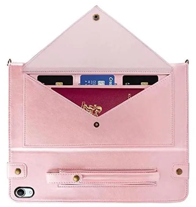 Alt view image 4 of 5 - Handbag Case for iPad Mini 2024/2021 8.3", Techcircle Folio Stand PU Leather Crossbody iPad Mini 6th/7th Gen Cover with Pencil Holder+Card Slots Wallet Case with Shoulder Strap+Hand Strap, Rose Gold