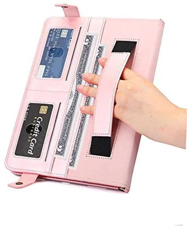 Alt view image 5 of 5 - Handbag Case for iPad Mini 2024/2021 8.3", Techcircle Folio Stand PU Leather Crossbody iPad Mini 6th/7th Gen Cover with Pencil Holder+Card Slots Wallet Case with Shoulder Strap+Hand Strap, Rose Gold