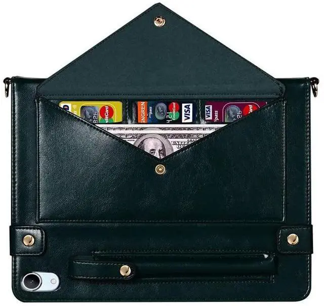 Alt view image 4 of 5 - Handbag Case for iPad Mini 2024/2021 8.3", Techcircle Folio Stand PU Leather Crossbody iPad Mini 6/Mini 7 Cover with Pencil Holder+Card Slots Wallet Case with Shoulder Strap+Hand Strap, Midnight Green