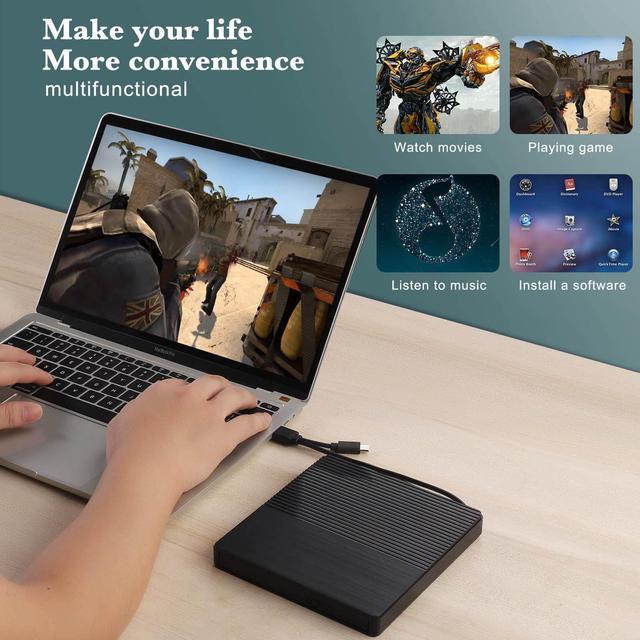 Alt view image 4 of 5 - TEIMA CD DVD Drive USB C USB 3.0 CD/DVD +/-Rw Drive CD ROM Burner Reader Writer with USB/SD/TF Ports & Audio Out, Optical Disc Drive DVD Player for Laptop PC Mac MacBook Air/Pro Windows 11/10, Black