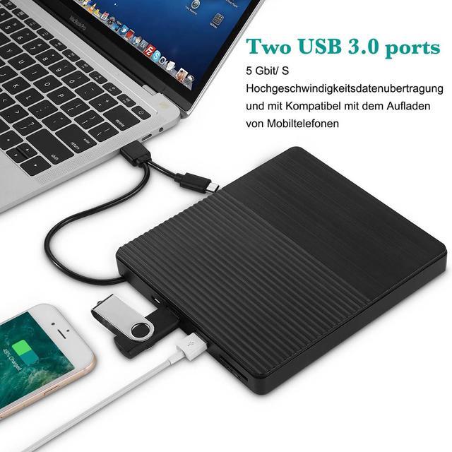 Alt view image 5 of 5 - TEIMA CD DVD Drive USB C USB 3.0 CD/DVD +/-Rw Drive CD ROM Burner Reader Writer with USB/SD/TF Ports & Audio Out, Optical Disc Drive DVD Player for Laptop PC Mac MacBook Air/Pro Windows 11/10, Black