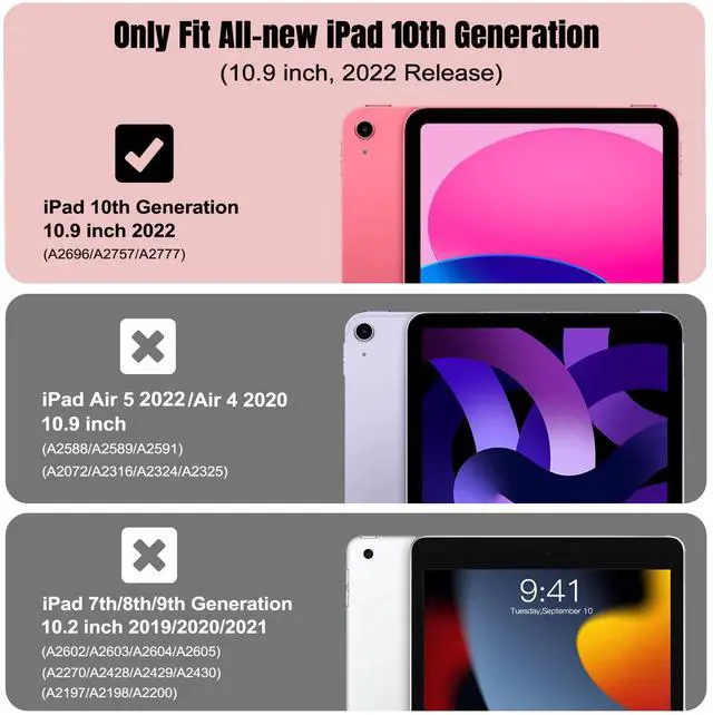 Alt view image 2 of 5 - TiMOVO Case for iPad 10th Generation 10.9 inch 2022, Slim Tri-fold Stand Protective Case with Pencil Holder, Watermelon Red + Heavy Duty Shockproof Rugged Protective Case, Watermelon Red