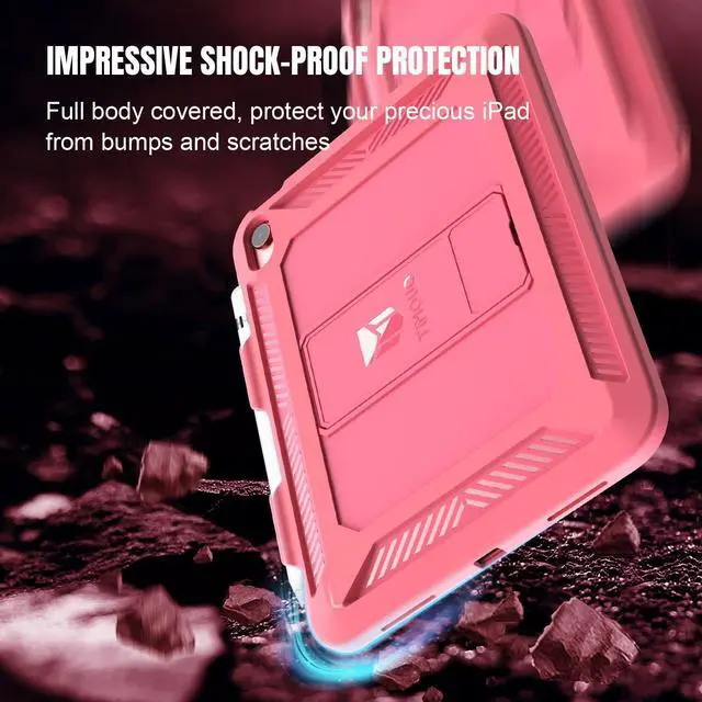 Alt view image 5 of 5 - TiMOVO Case for iPad 10th Generation 10.9 inch 2022, Slim Tri-fold Stand Protective Case with Pencil Holder, Watermelon Red + Heavy Duty Shockproof Rugged Protective Case, Watermelon Red