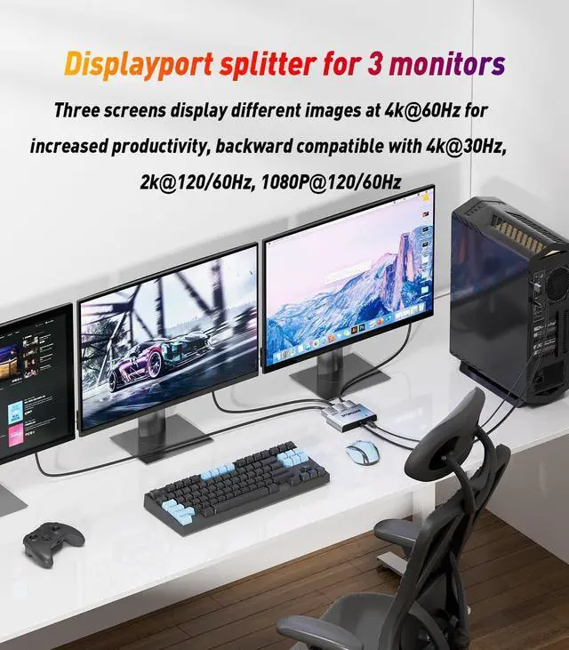 Alt view image 2 of 5 - SWITCHFLUX DisplayPort to Dual HDMI with DP Adapter |4K@60Hz| Extended Display 1 in 3 Out MST Hub for Multiple Monitors Compatible with PC,NVIDIA/AMD Graphics Card