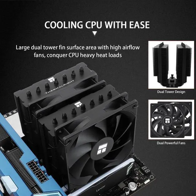 Alt view image 4 of 5 - Thermalrlght Phantom Spirit 120SE Black Double Towers CPU Cooler,7 High Performance Heat Sink Cooler,Heat Pipes CPU Air Cooler,Dual 12cm PWM Fans,for Intel LGA1851/1700/1150/1151
