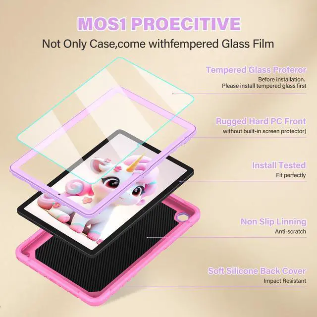 Alt view image 3 of 5 - TOMORRY Case for Samsung Galaxy Tab A9+/ A9 Plus 11 inch 2023 with Tempered Glass Screen Protector,Unicorn Stand Shoulder Strap,Shockproof for Galaxy Tab A9 Plus Tablet Case Kids Girls (Pink)