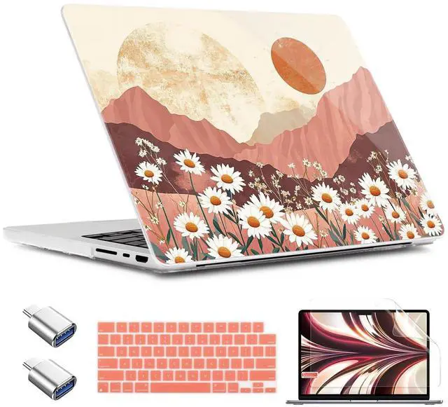 Main image of TWOLSKOO for MacBook Pro 16 inch Case M4 A3403 A3186 M3 A2991 M2 A2780 M1 A2485 (2024-2021) Pro/Max, Plastic Hard Shell & Keyboard Cover & Type C Adapter & Screen Protector, Mountains & Daisies