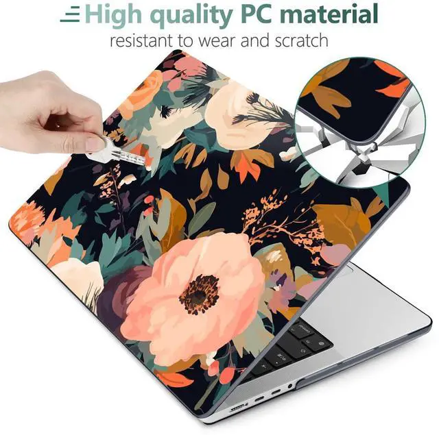 Alt view image 3 of 5 - TWOLSKOO Compatible with M4 MacBook Pro 14 inch Case 2024-2021 Release Chip Models M4 M3 M2 M1 Pro Max, Plastic Hard Shell & Keyboard Cover & Type C Adapter, & Screen Protector, Bright Abstract Flower