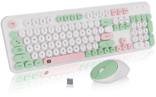 Main image of Ubxxziy Wireless Keyboard and Mouse Combo with Switch Button- 2.4GHz Cordless Typewriter Keyboard | Auto-Sleep | USB Receiver for Windows PC/Laptop - White Colorful