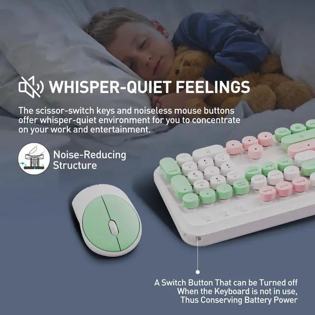 Alt view image 4 of 5 - Ubxxziy Wireless Keyboard and Mouse Combo with Switch Button- 2.4GHz Cordless Typewriter Keyboard | Auto-Sleep | USB Receiver for Windows PC/Laptop - White Colorful