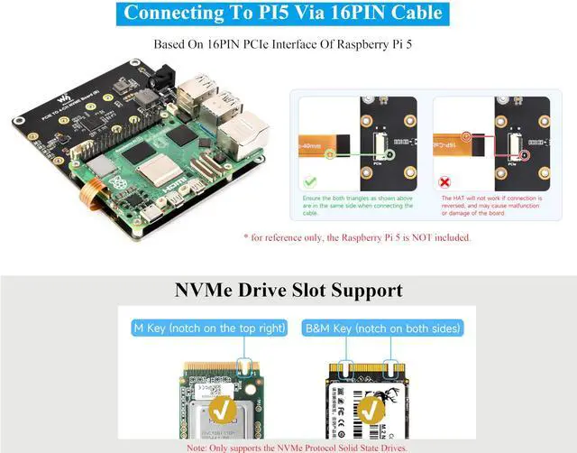 Alt view image 3 of 5 - PCIe to 4-CH M.2 M Key Adapter Board Compatible with Raspberry Pi 5, Support 4-CH NVMe Solid State Drives-2280/2260/2242/2230, Allow Powering Pi 5, Onboard LED Indicators, High-Speed Reading/Writing